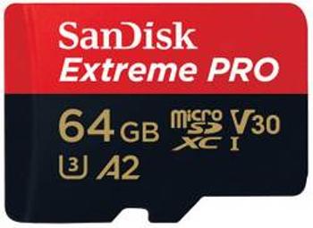 Paměťová karta microSDXC, 64 GB, SanDisk Extreme Pro®, Class 10, UHS-I, UHS-Class 3, v30 Video Speed Class, výkonnostní standard A2