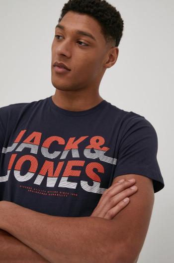 Bavlněné tričko Jack & Jones tmavomodrá barva, s potiskem