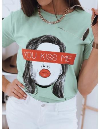 Dámské tričko s potiskem YOU KISS ME zelená
