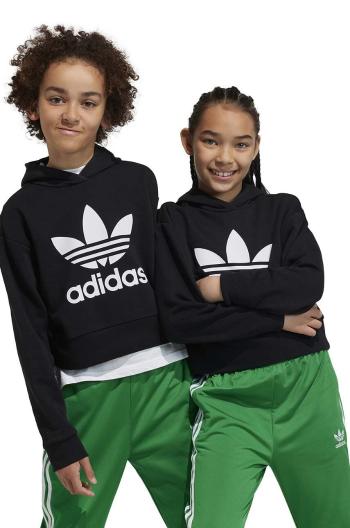 Dětská mikina adidas Originals černá barva, s kapucí, s potiskem