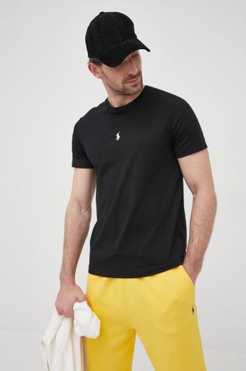Bavlněné tričko Polo Ralph Lauren černá barva, hladký