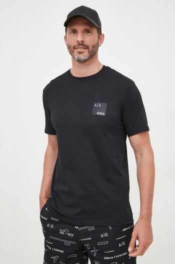 Bavlněné tričko Armani Exchange černá barva, s aplikací