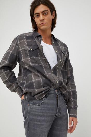 Bavlněné tričko Wrangler šedá barva, regular, s klasickým límcem