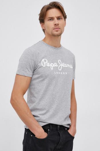 Tričko Pepe Jeans Original Stretch šedá barva, s potiskem