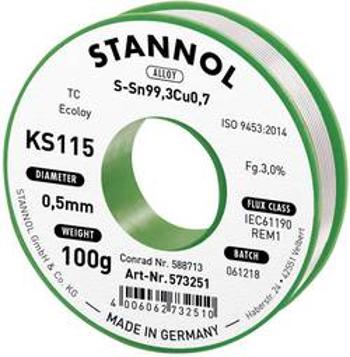 Cínová pájka PBF Sn99Cu1, Ø 0,5 mm, 100 g, Stannol KS115