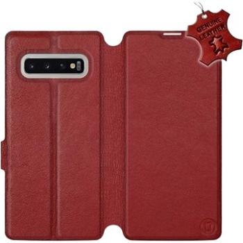 Flip pouzdro na mobil Samsung Galaxy S10 Plus - Tmavě červené - kožené -   Dark Red Leather (5903226813322)