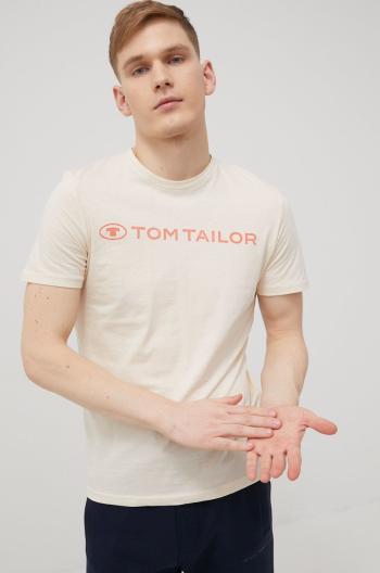 Bavlněné tričko Tom Tailor béžová barva, s potiskem
