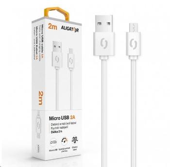 Aligator datový a nabíjecí kabel, konektor micro USB, 2A, 2m, bílá