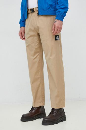 Kalhoty Calvin Klein Jeans pánské, hnědá barva, jednoduché