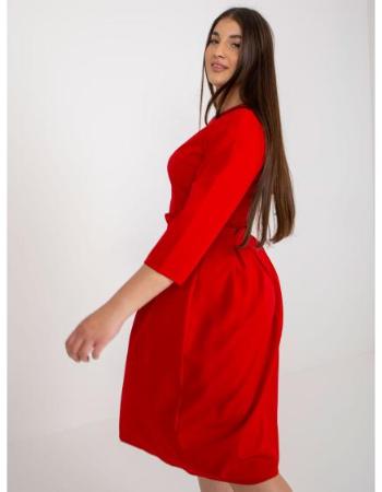 Dámské šaty s 3/4 rukávy rozšířené plus size MERLY červené 