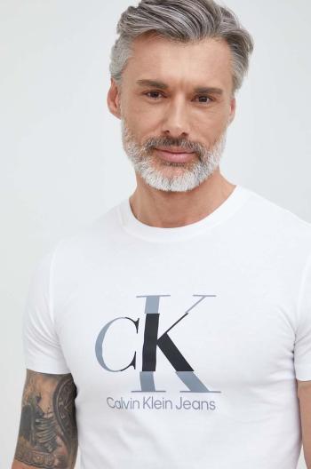 Bavlněné tričko Calvin Klein Jeans bílá barva, s potiskem