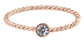 Troli Pozlacený kroucený prsten z oceli s čirým zirkonem Rose Gold 62 mm