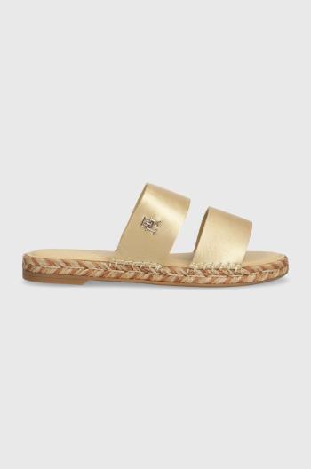 Kožené pantofle Tommy Hilfiger TH GOLD FLAT ESPADRILLE SANDAL dámské, zlatá barva, FW0FW07932