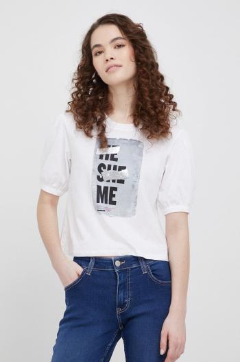 Bavlněné tričko Sisley dámská, bílá barva, s potiskem