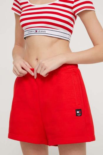 Bavlněné šortky Tommy Jeans červená barva, hladké, high waist, DW0DW17772