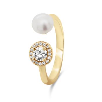 Brilio Silver Nádherný pozlacený prsten s pravou perlou a zirkony RI062Y 54 mm