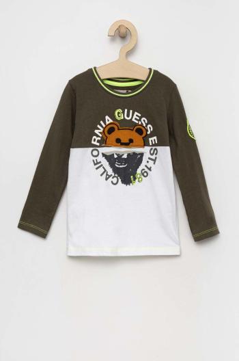 Dětská bavlněná košile s dlouhým rukávem Guess zelená barva, s aplikací