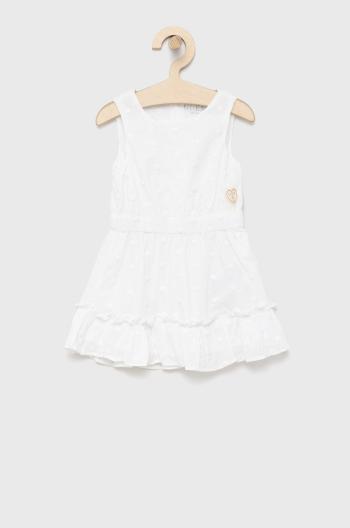 Dětské bavlněné šaty Guess bílá barva, mini, áčková