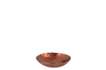 Kulatá tepaná hliníková miska na svíčku v barvě mědi - 10,5*10,5*2,5 cm 77204
