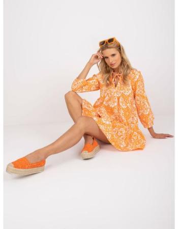 Dámské šaty s potisky a volánem mini RUE PARIS oranžové  