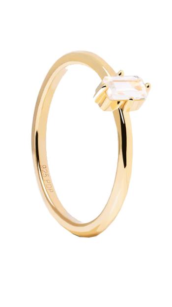PDPAOLA Elegantní pozlacený prsten s čirým zirkonem MIA Gold AN01-806 56 mm