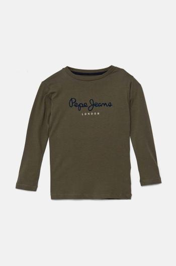 Dětské bavlněné tričko s dlouhým rukávem Pepe Jeans NEW HERMAN zelená barva, s potiskem, PB503919