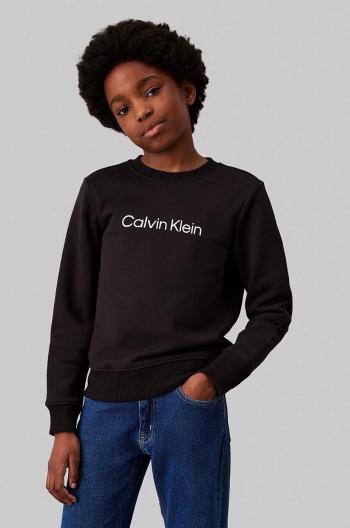 Dětská bavlněná mikina Calvin Klein Jeans černá barva, s potiskem, IU0IU00680