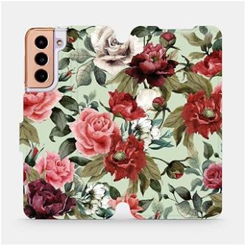 Flipové pouzdro na mobil Samsung Galaxy S21 5G - MD06P Růže a květy na světle zeleném pozadí (5903516616466)