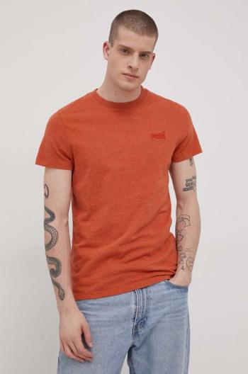 Bavlněné tričko Superdry oranžová barva, hladké