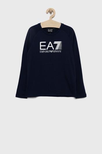 Dětská bavlněná košile s dlouhým rukávem EA7 Emporio Armani tmavomodrá barva, s potiskem