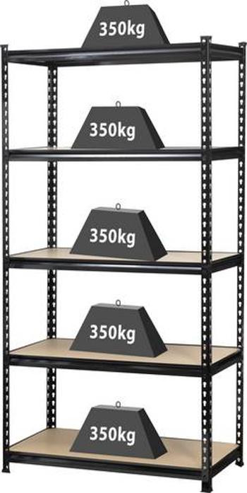 Variabilní regál s vysokou nosností 350 kg TOOLCRAFT (š x v x h) 900 x 1800 x 450 mm, kov, MDF, černá