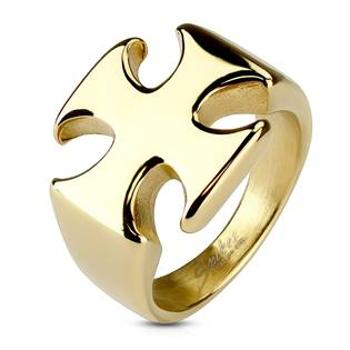 Šperky4U Zlacený ocelový prsten - maltézský kříž - velikost 72 - OPR1070-GD-72