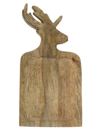 Mísa /prkénko z mangového dřeva s vyřezávaným jelenem - 18,5*35,5*2cm CISHH35
