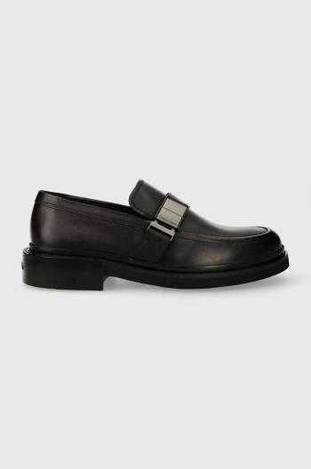 Kožené mokasíny Calvin Klein MOCCASIN W/ ICONIC PLAQUE pánské, černá barva, HM0HM01452