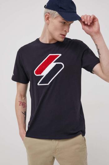 Bavlněné tričko Superdry tmavomodrá barva, s aplikací