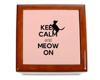 Dřevěná krabička Keep calm and meow on