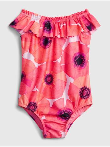 Růžové holčičí dětské plavky recycled floral ruffle swim one-piece