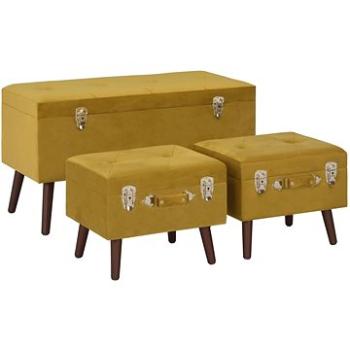 Stoličky s úložným prostorem 3 ks hořčicově žluté sametové (3070664)
