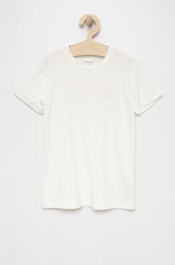 Dětské tričko Guess bílá barva, s aplikací
