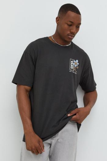 Bavlněné tričko Vans šedá barva, s potiskem