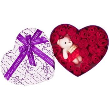 Medvídárek velké srdce s rudými mýdlovými růžemi a plyšovým medvídkem (0702338310072)