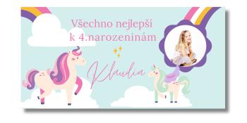 Narozeninový banner s fotkou - Unicorn Rozměr banner: 130 x 260 cm