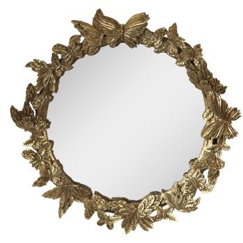 Zlaté antik nástěnné zrcadlo s ozdobným lemem s motýlky - Ø 34*5 cm 62S269