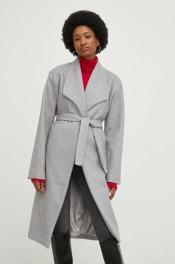 Kabát s vlnou Answear Lab šedá barva, přechodný