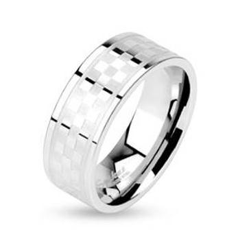 Spikes USA Ocelový prsten - kostkovaný dekor, šíře 6 mm - velikost 49 - OPR1326-6-49
