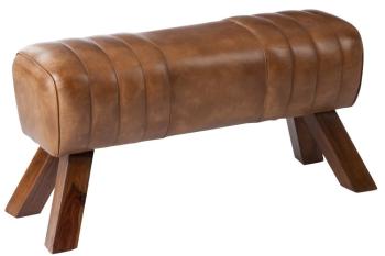 Hnědá kožená lavice v podobě gymnastické Cognac - 91*36*48 cm 65008