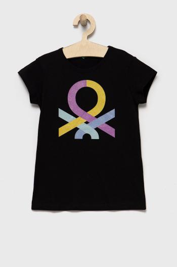 Dětské bavlněné tričko United Colors of Benetton černá barva