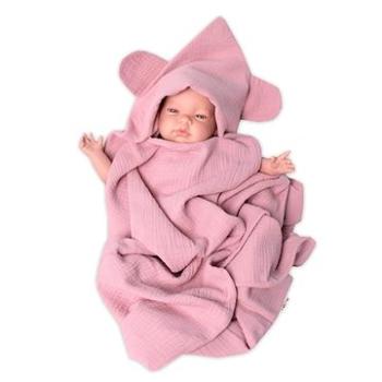Baby Nellys Luxusní dvouvrstvá mušelínová deka, osuška s kapucí 100 x 100 cm, pudrová (45433001)