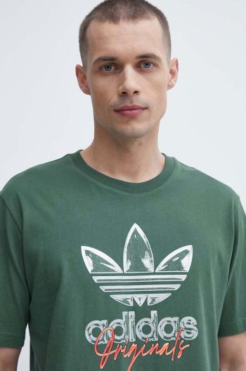 Bavlněné tričko adidas Originals zelená barva, s potiskem, IS0228