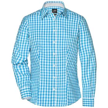 James & Nicholson Dámská kostkovaná košile JN616 - Tyrkysová / bílá | XL
